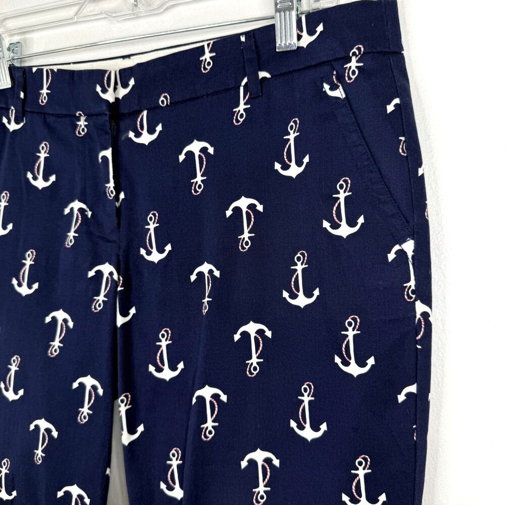 J Crew Pants Anchor Nautical Womens 10 Blue Print Stretch Ankle Twill Cropped